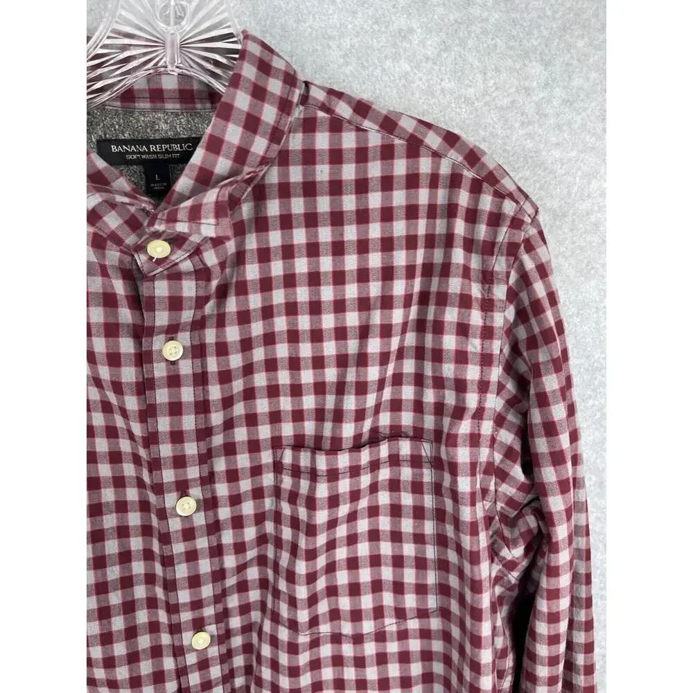 Banana Republic Search Men's‎ L Red Checks Long Sleeve Button Up Preppy Business